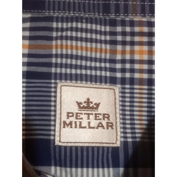 Peter Millar Plaid Short Sleeve Button Down Shirt Adult XL Blue White Mens - Picture 10 of 13